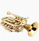 Shiny Brass Bugle Student Trumpet Vintage Pocket Horn 3 Valve   Mouthpiece