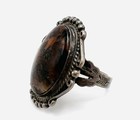 Old Pawn Navajo Sterling Silver Hand Stamped Petrified Wood Agate Ring  Sz 7 75