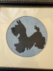 Framed Cross Stitch Scottie Dog Silhouette On Blue 9x9 Nice Condition