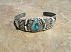 Old Pawn Navajo Sterling Silver Turquoise Stamped Design Bracelet