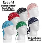 6pc Do Rag Skull Set Cap Black Cotton Du Head Wrap Motorcycle Biker Bandana