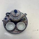 Vintage 10 Pc  Pink Blue Geometric Design Porcelain Miniature Tea Set