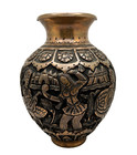 Antique Persian Middle Eastern Copper 6 75  Vase Music Dancing Engraved Relief