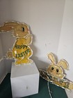 2 Vintage Light Up Easter Bunny White Vacuform 3d Moldwall Decorations Rare 