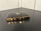 Vintage Stratton England Black Enamel Gold Powder Mirror Compact And Puff Euc