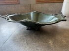 Antique Primitive Metal Decorative Bowl Scallop Edge Green Patina Footed Base
