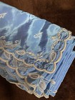Sari Sky Blue W  Pearls   Blue Seed Beads  Silver Thread Scallop Edge 92    Long