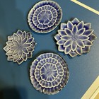 Set Of 4 Kotobuki Blue Glazed Lotus Flower Tea Bag Trinket Dish Vintage