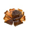 Monkey Pod Lotus Serving Bowl Set Lazy Susan Hand Carved Wood Vintage Large