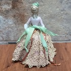 Vintage Porcelain Half Doll Pin Cushion Lace Dress