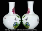7 8  Chinese Yongzheng Marked Fencai Porcelain Butterfly Flower Bottle Vase Pair