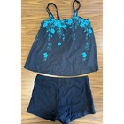 Urchics Womens Tankini Swimsuit Floral Print Two Piece Bathing Suit Black Blue L