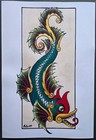 2 Large Mike Rollo Malone Vintage Tattoo Flash Sheets  Sea Horses Mr Lucky 13x19