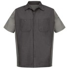 Red Kap Crew Shirt 2 Tone Auto Mechanic Technician 2 Pocket Work Uniform