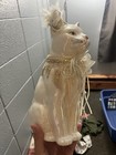 Vintage Enesco Cat Statue Dressed Up Art Deco Shiny Japan White  - 1450