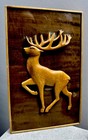 Vintage  deer   Wall Mid-century Wooden Varnished Picture With Ceramic Vase