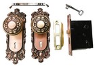 Antique Door Set Victorian   Eastlake Backplate Knob Mortise Lock Key Reclaimed