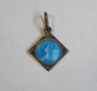 925 Sterling Silver Blue Enamel Saint Rita Jesus Apparition Square Pendant Medal