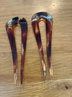 Vintage Faux Tortoise Shell Hair Comb Pins With Rhinestones Set Of 2