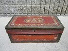 Original Antique 1800   s Chinese Hand Painted Red Leather Camphor Wood Trunk 25   
