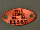 150 Vtg 1996 Lehigh County  Pa Aluminum Oval Red Dog License Tags