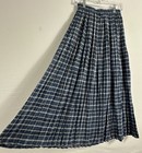 Vintage Faded Glory Size 10 Blue White Plaid Pleated Maxi Skirt Elastic Waist