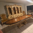 Vintage Ornate French Provincial Dining Room Set W  China Cabinet   Table