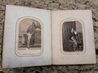 Antique Leather Photo Album With 26 Cdv s Men Women Hoop Skirts Child Dog