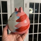 Vintage Fat Cat Pottery Piggy Bank Pink Small Kitschy Shelf Sitter 5  Tall