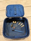 Antique C  1920 Velvet Sewing Box Set W  Celluloid Tools   Thimbles