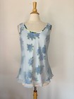 Vintage 90s Express Blue   White Floral Chiffon Tank Top Sz 11 12