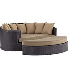 Outdoor Patio Brown Rattan Round Day Bed Lounge Sofa Uv Resist  Synthetic Rattan
