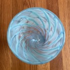 Hand Blown Sutdio Art Glass Vase Pulled Blue Stripe Ribbon Unmarked Heavy