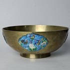 Vintage Chinoiserie Mid Century Modern Enamel Rooster Decorative Brass Bowl