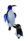 Hand-blown Art Glass Emperor Penguins  Cobalt  Purple  White Glass  3    1 5 