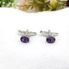 Amethyst Cufflinks- Handmade Sterling Silver  Purple Oval Gemstone Cuffs