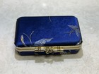 Vintage Blue W  Butterflies Lipstick Case W  Mirror Red Velvet Interior - Silk 