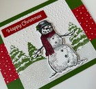 Christmas Greeting Card Kit X4   Stampin Up Snow Wonder Snowman Glitter Snow