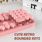 Pink White Wireless Keyboard And Mouse Combo Retro Round Keycaps 104 Key