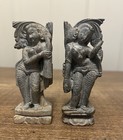 2 Vintage 4    Gray Soapstone Carved Figurines Female Temple Dancers