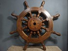 Antique Wooden Ship Wheel With Bronze Detailing Nautical Wall Decor Maritime