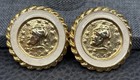 Vintage Roman Style Coin Cameo Clip Enamel Earrings Classical Gold Tone