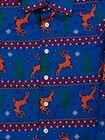 Mens Blue Long Sleeve Button Down Reindeer Holiday Dress Shirt Slim Fit X-large