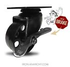 Black Caster Set  Brake Vtg Industrial Cast Iron Furniture Wheel Lock Antique