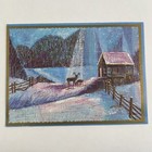 Vintage Mid Century Christmas Greeting Card Moonlight Shines Down On Deer Night