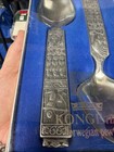 Vintage Konge Tinn Norwegian Pewter Salad Serving Spoon Set St Olav Viking