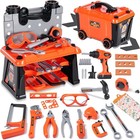 Kids Tool Set With Box And Electronic Toy Drill  Pretend Play Kids Workbench    