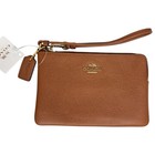 Coach Crossgrain Leather Corner Zip Leather Wristlet F32392 Saddle Brown Nwt