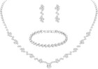 Silver Crystal Bridal Jewelry Set Necklace Bracelet Teardrop Earrings