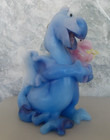 Vintage 7  Blue Northern Lights Wax Dragon Candle W Baby Flower   Tag B